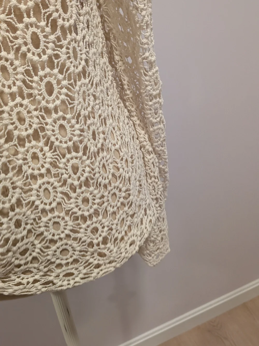 Adiva Crochet Boho Beach Top | Cream Long Sleeve, Granola Cottagecore Vacation - Picture 4 of 6